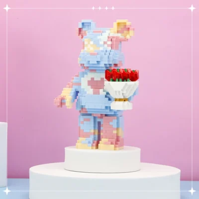 Animal Handheld Flower Pink Bear Micro Building Blocks